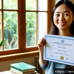 환경영향평가사 시험 합격 후기 - Photorealistic candid scene of a young environmental consultant celebrating exam success at a sunlit...